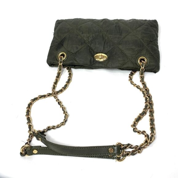 DKNY Quilted Convertible Puffer Bag With Woven Chain Strap - Olive Green 11"x6" - Picture 14 of 16